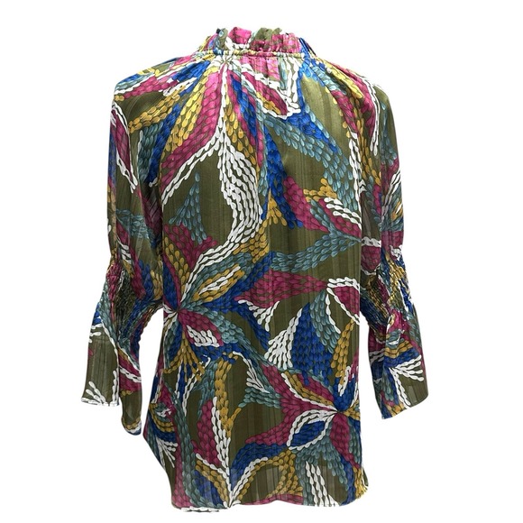 Jade Melody Tam Blouse Multi Color Print Size Small 3/4 Sleeves Colorful Boho - Picture 6 of 10